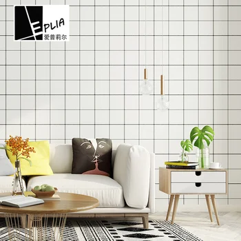 

10Mx53cm Simplicity modern Black white lattice PVC Self adhesive Wallpaper Furniture Renovation Stickers Waterproof Study room