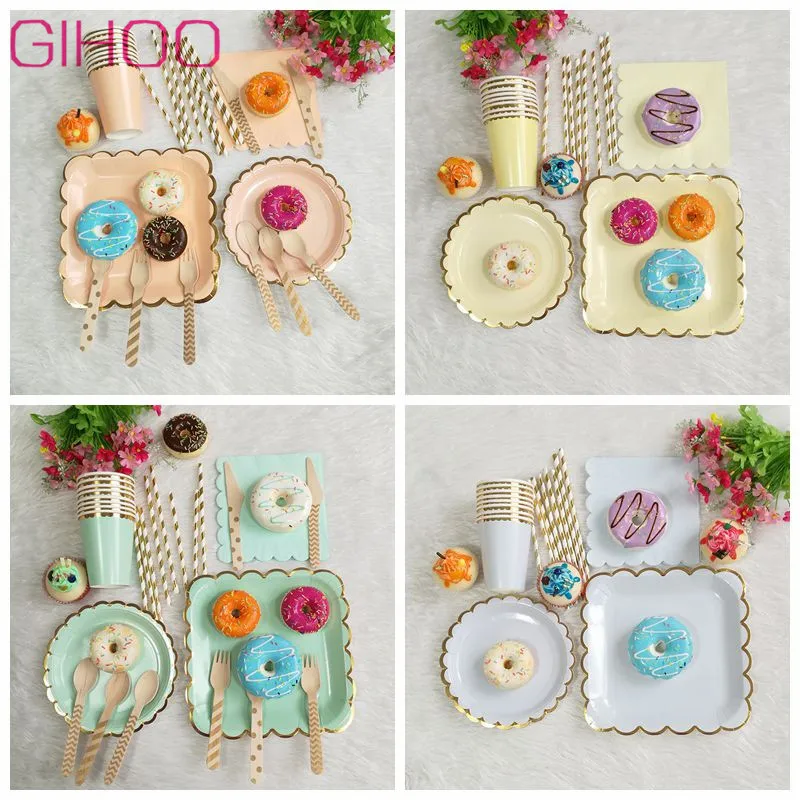 

44PCS/Lot Disposable Tableware Paper Plate Paper Cup Paper Towel Wedding Tableware Decorations Birthday Party Dinnerware Supplie
