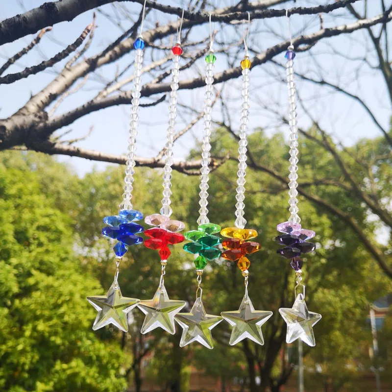 

5PCS Hanging 7 Chakra Suncatcher Healing Crystal Star Prism Window Rainbow Pendant Home Garden Decoration