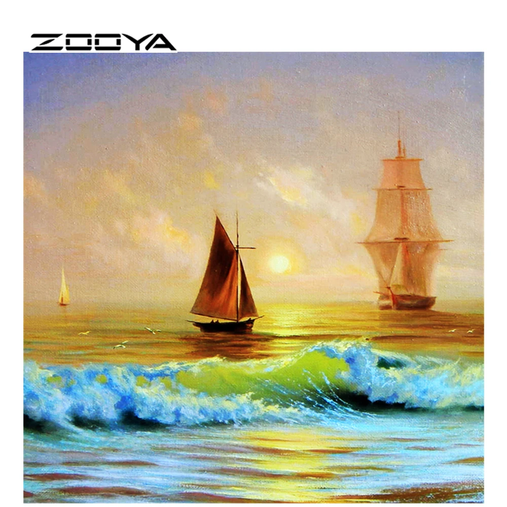 ZOOYA DIY Diamond Embroidery Painting Sea Sailboat 100% Total Area 3D Highlight The Itself Needlework Set AT098 | Дом и сад