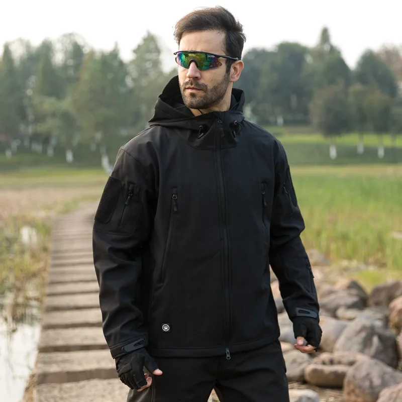 Dr.FITNESS Vestes Softshell pour Homme Militaire Camouflage Chauds Tactiques Polaire Capuche Manteau Outdoor Randonn/ée Camping Chasse Blouson