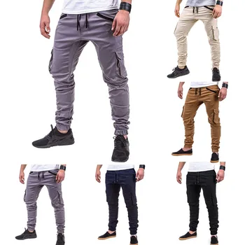 

2019 Fashion Men's Loose Casual Pocket Sports Corset Trousers Joggers Pants Harem Hip Pop Cargo Pants Stitching Feet Pants 5.10