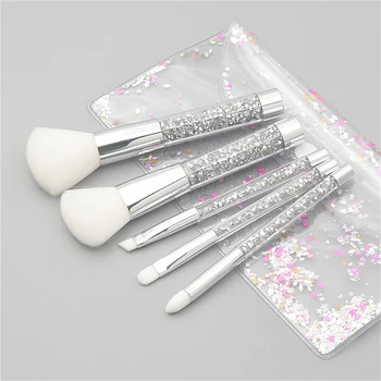 

5 Pcs Clear Crystal Diamond Material Handle For Eye Brush And Makeup Brush Set Foundation Blush Eye Shadow Blending Fan