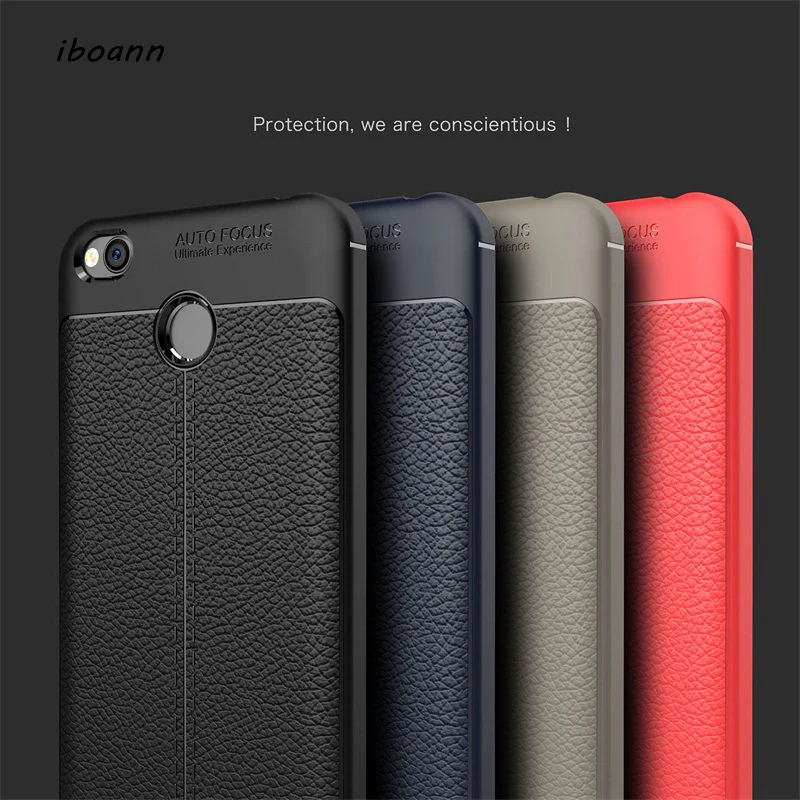 

iboann Luxury Soft Silicon Litchi Striae Leather tpu Case for xiaomi redmi 4X phone Protection cases cover for redmi 4X