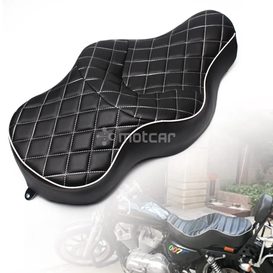 

for Harley XL883 XL1200 N Sportster 05-13 Motorcycle Black Daimend Solo Leather+Soft Foam Style Rear Pillion Low-Pro Retro Seat