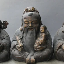 Bi003524 " Китайский Бронзовый Gild Сиденья Богатства 3 Долголетие Бог Фу Лу Шоу Жизнь Статуя Набор