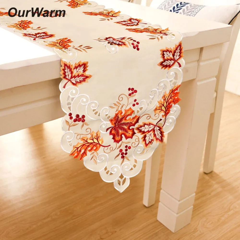

OurWarm Wedding Table Decoration Maple Leaves Embroidered Table Runners Thanksgiving Fall Wedding Party Supplies 38X170cm