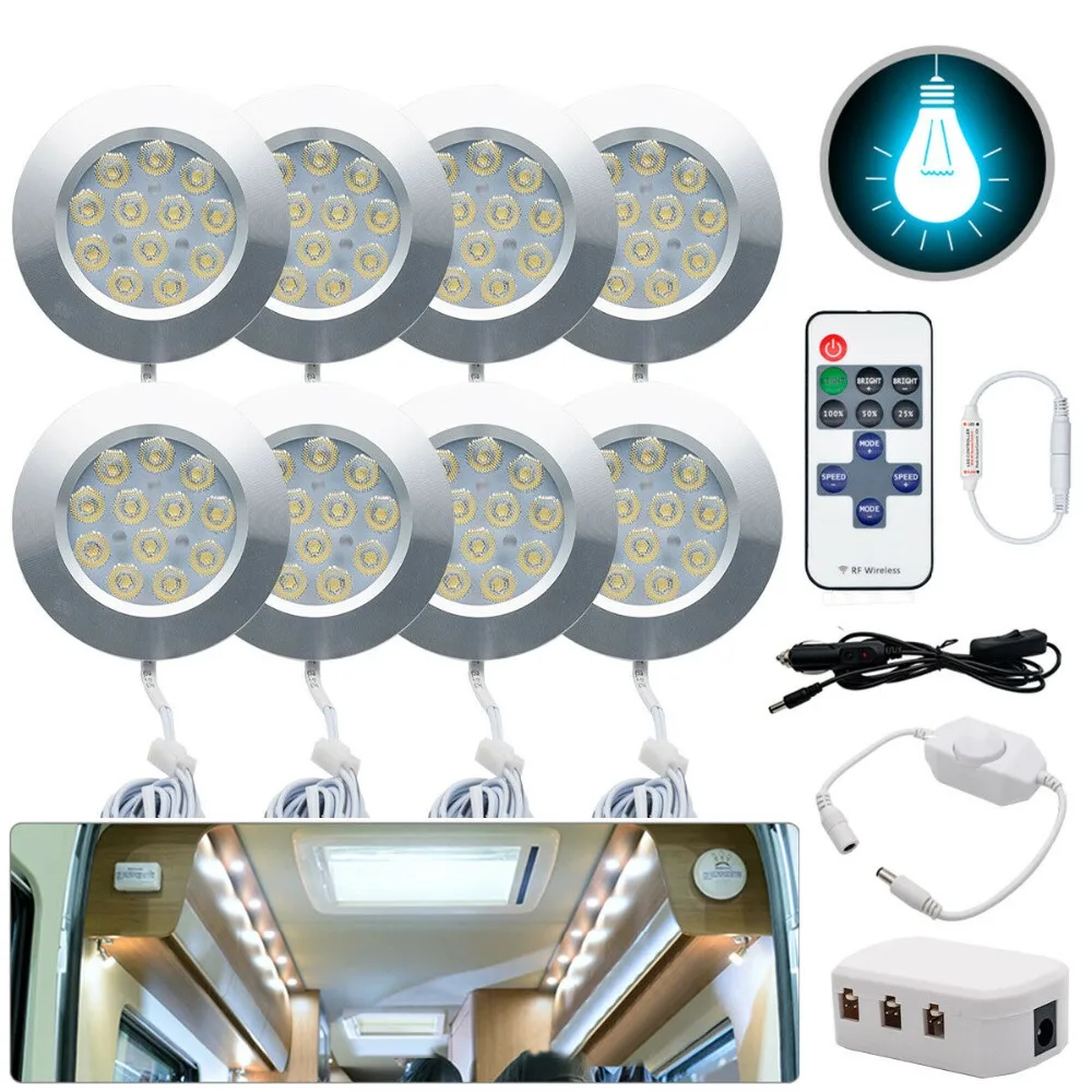 Carregador de Carro Luzes sem Fio Ultra Fino Spot Light 8x Quente Interior Dome Lâmpada Controlador Caravan Camper rf Led 3 Peças e acessórios RV
