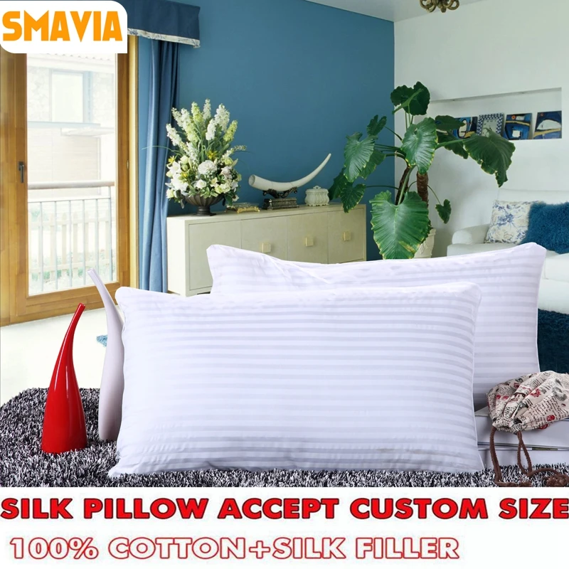 SMAVIA Cozy Chinese Mulberry Silk Pillow Cotton Cover Silk Filler Protect Neck Square Rectangle