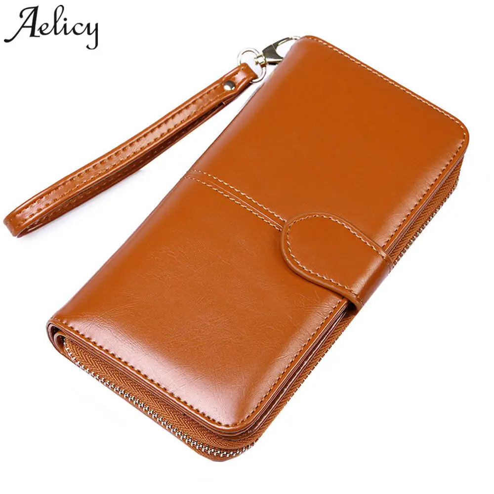 Aelicy Luxury Fashion Women Wallets Nubuck Leather Zipper Wallet Women&#39;s Long Design Purse Two ...