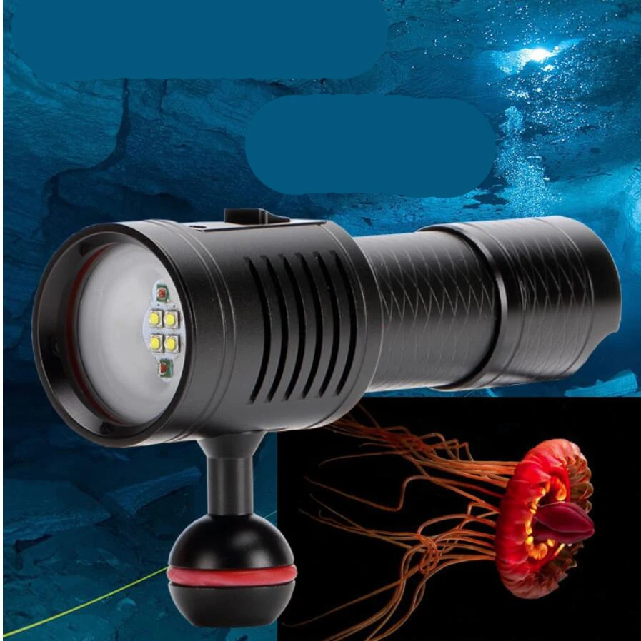 Diving flashlight CREE Red light torch Photography Underwater Video LED Flashlight 4x White 2x