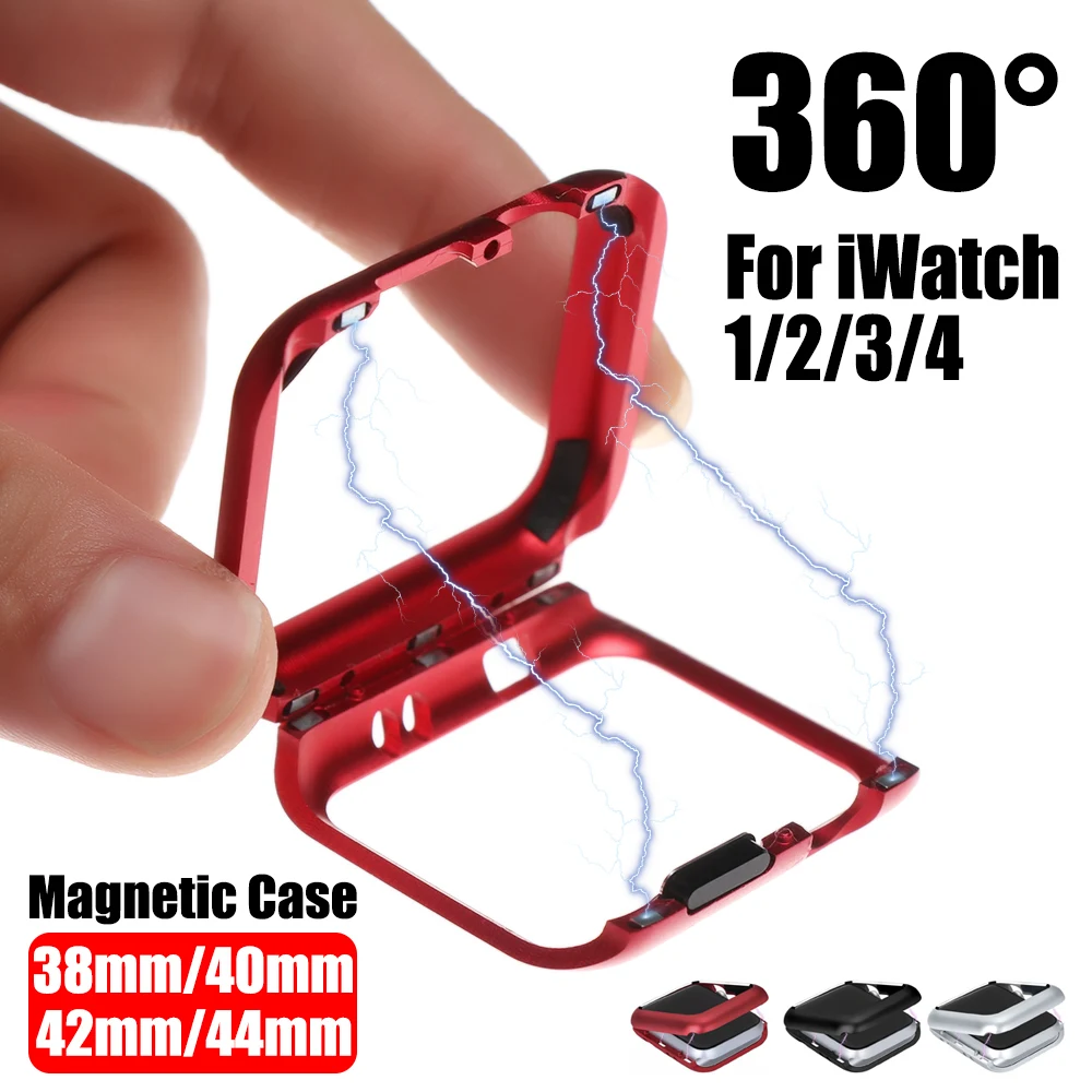 

Magnetic Adsorption Metal Frame Protection Case For Apple Clock 38 MM 42 MM Series 1 2 3 For i-Watch 440 MM 44 MM Bumper Case