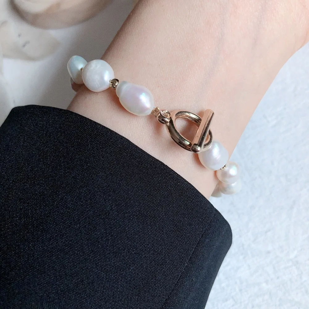 HUANZHI винтажные позолоченные металлические звенья цепи натуральный пресноводный барочный жемчуг браслеты для женщин Девушка Feminina ювелирные изделия браслет