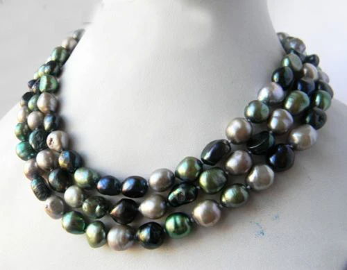 

2017 50'' 9mm Black Green Gray Baroque Freshwater Pearl Necklace