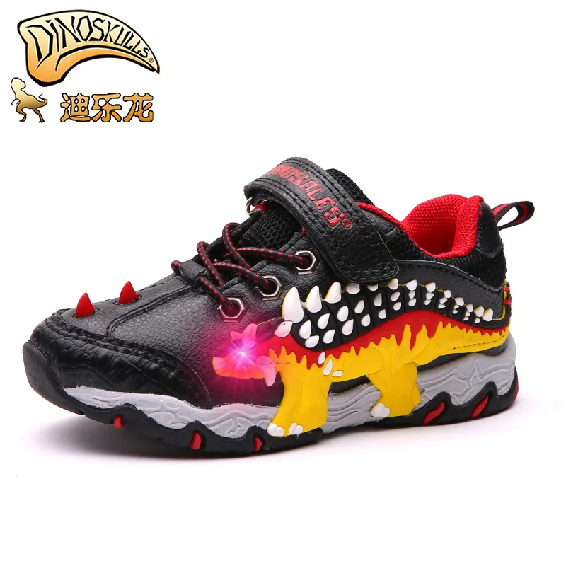  Dinoskulls Autumn Leather Glowing Shoes Boys Dinosaur Light Up Kid Led Shoes Child School Running S - 32995434889