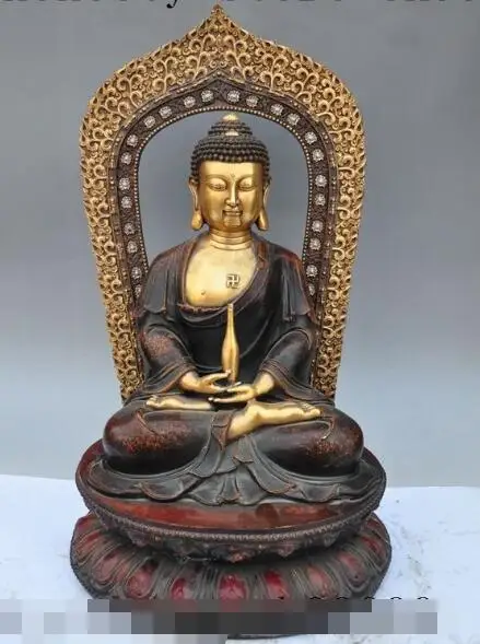 

S00650 19"tibet buddhism pure purple bronze gold vase sakyamuni Tathagata buddha statue (B0328)