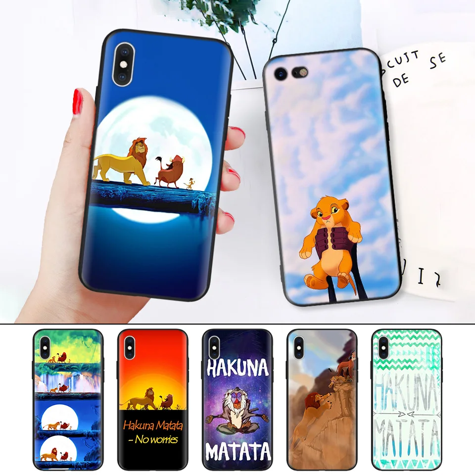 

Black Rubber Soft Silicone Case Bag Cover for iPhone XS XR X 7 8 6 6S 5C 5E 5S 5 Plus Max Shell Fundas Hakuna Matata Lion King