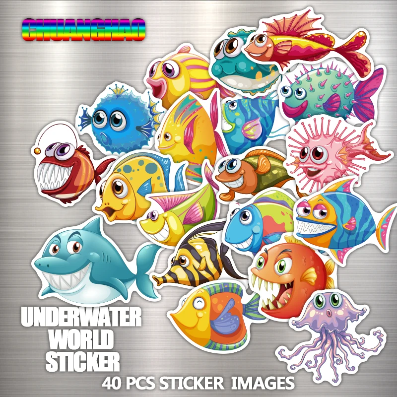 40 PCS underwater world cartoon stickers laptop bag cell phone motorcycle cool car stickers graffiti toy
