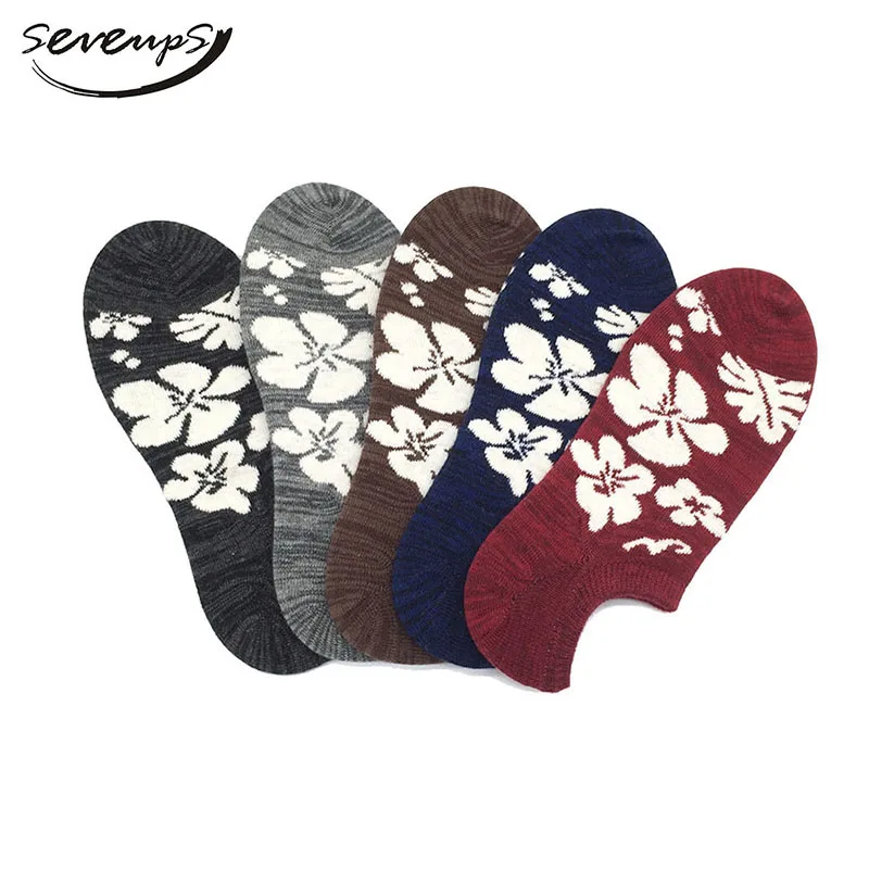Seveups 5 пар Для мужчин цветочный носки до лодыжки Мужские Low Cut Цветок Носки для