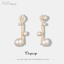 Yhpup, модные, элегантные, большие, с искусственным жемчугом, длинные, красивые серьги-гвоздики, серьги для невесты, женские, вечерние, S925 ювелирные изделия, подарок