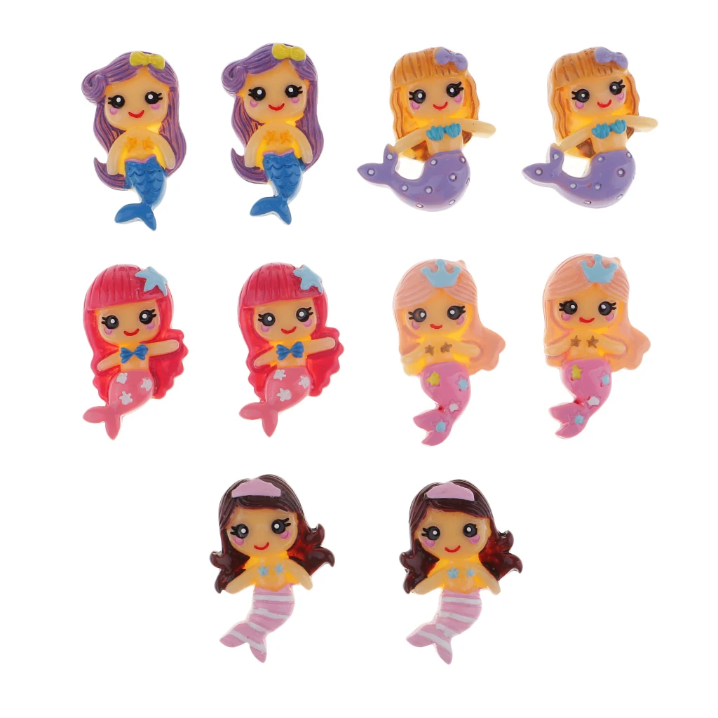 10pcs Cute Shape Resin Crafts Supply Flatback Phone Case Embellishments Cartoon 3D Mermaid Button Diy Ornaments