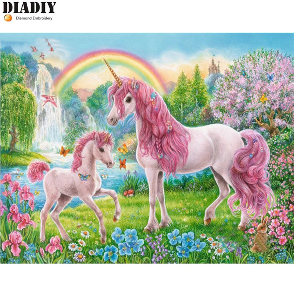 

DIADIY 3D diamond painting unicorn mother and child 100% round cross stitch pattern semi-finished frameless wall decoration