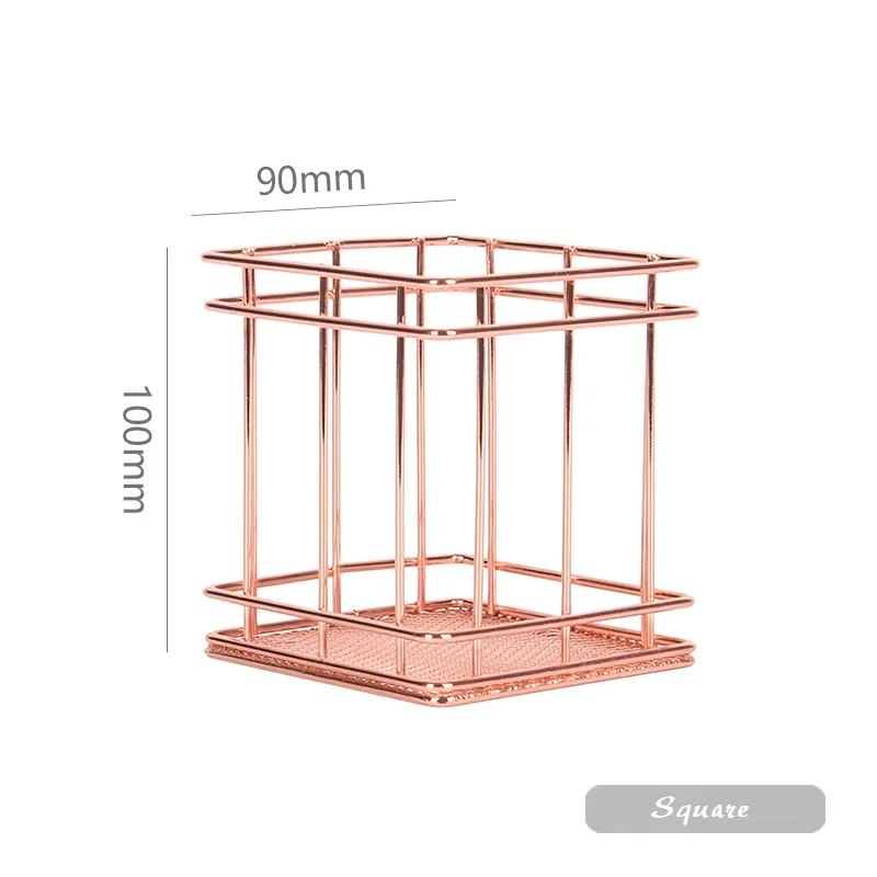 Скандинавская корзина для хранения из розового золота и металлической проволоки для офисного рабочего стола, держатель для кистей для макияжа, настольный органайзер для косметики, железная корзина - Цвет: 1