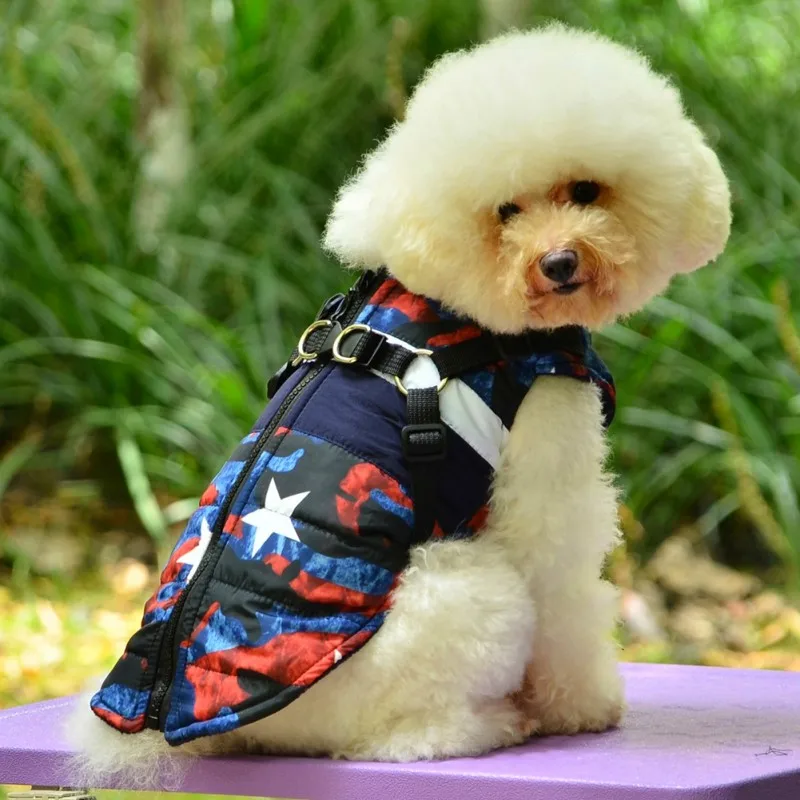 

Pet Dog Cotton Coat Multi-design Winter Vest Cloth Warm Belt Coats with Chest Harness Puppy Jacket For French Bulldog Chihuahua