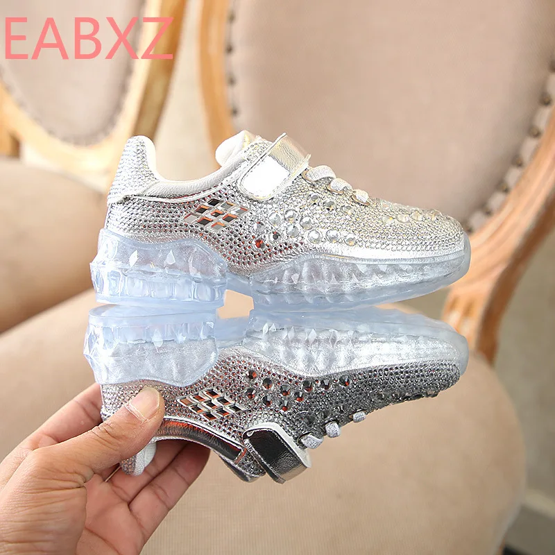 

EABXZ Explosion net Red Shoes 2019 Spring New Transparent bottom children rhinestone sneakers ins super fire girl casual Shoes