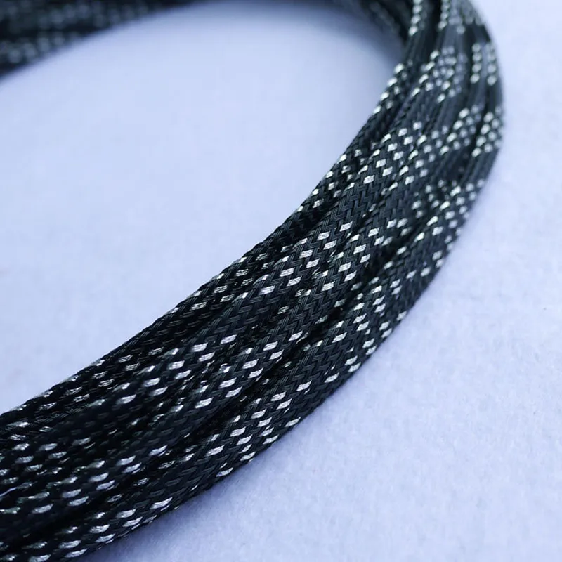 

1/5/10/50/200 Meters Black &Silver High quality 4mm Braided PET Expandable Sleeving High Density Sheathing Plaited Cable Sleeves