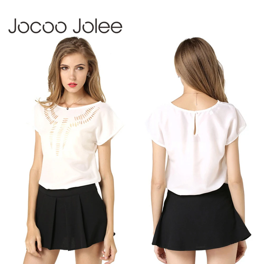 Повседневные женские топы Jocoo Jolee с круглым вырезом ажурная футболка для офиса