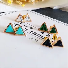 Минималистичные модные ретро натуральный камень треугольной формы женские серьги-гвоздики женский темперамент Малахит