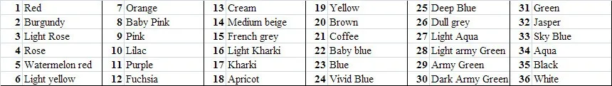 36 colors name