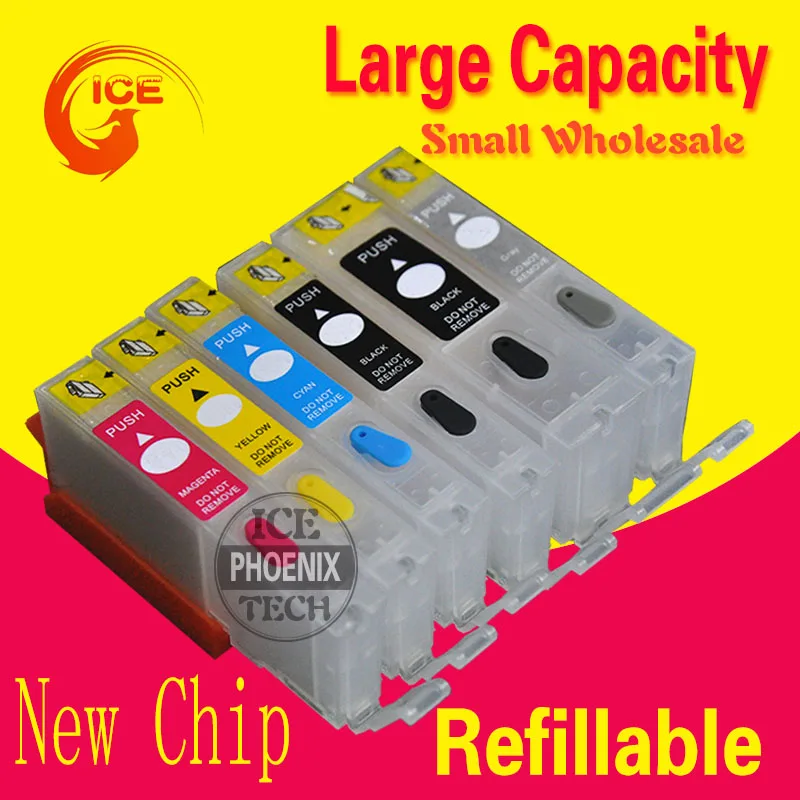 For CANON MG6370 MG7170 iP8770 MG7570 Ink cartridge PIxma printer 6 Color refillable ink