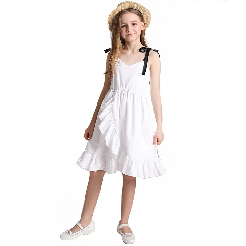 Белое платье в стиле Лолиты для девочек 6, 8, 10, 12 лет, без рукавов, хлопок, винтажное праздничное платье для девочек на день рождения