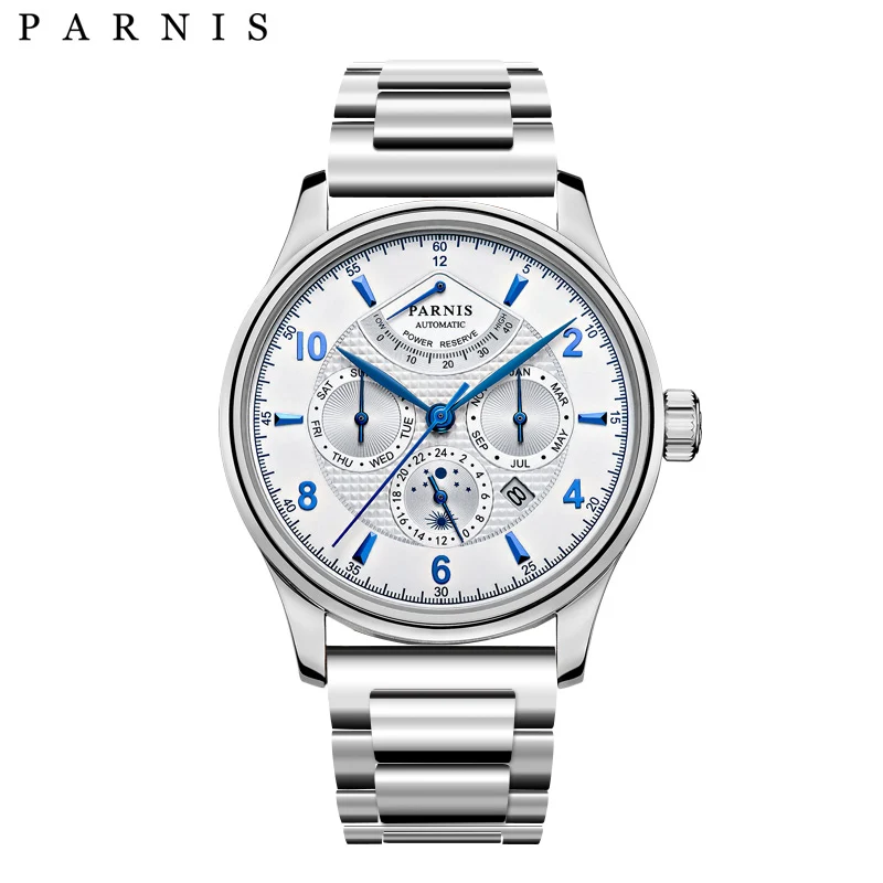 Parnis 42Mm Automatic Watch Moon Phase Power Reserve Watch Men Luxury Brand Top Miyota Mechanical-4