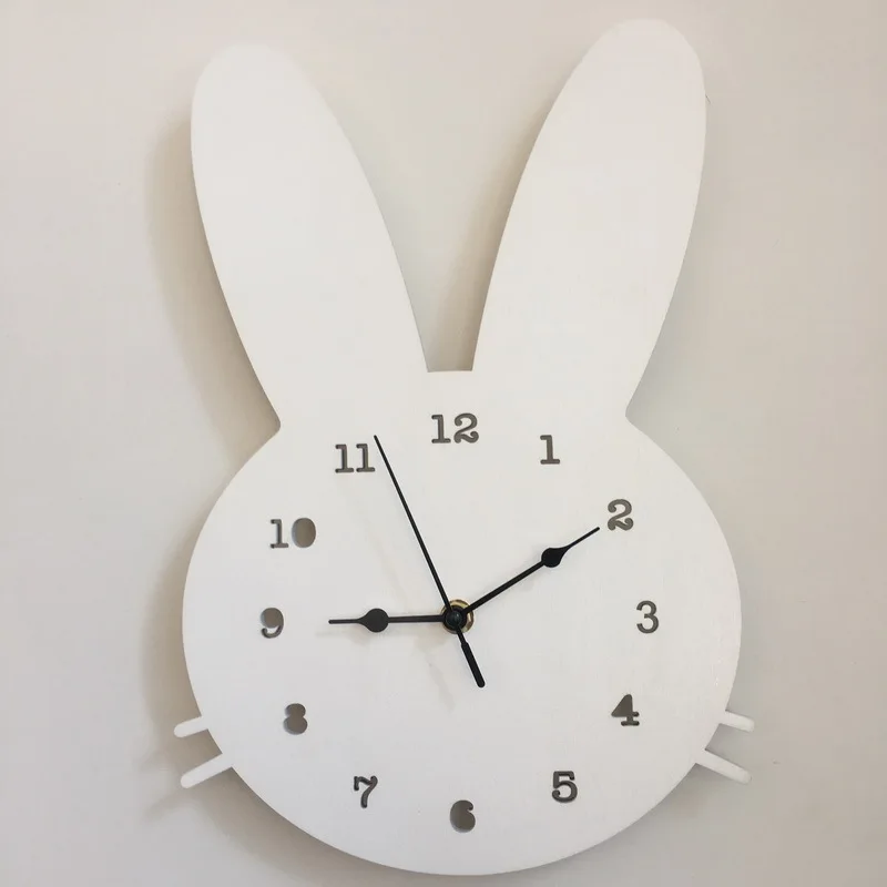 INS в скандинавском стиле, домашние часы кролика, Мультяшные немые часы, настенные украшения детской комнаты, деревянные настенные часы в форме кролика