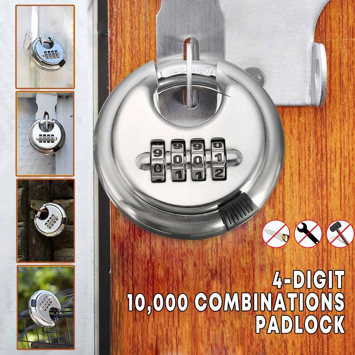 

4 Digit Combination 70mm Disc Lock Padlock Weatherproof Steel Alloy Security Lock Hardened 10,000 Combinations High security