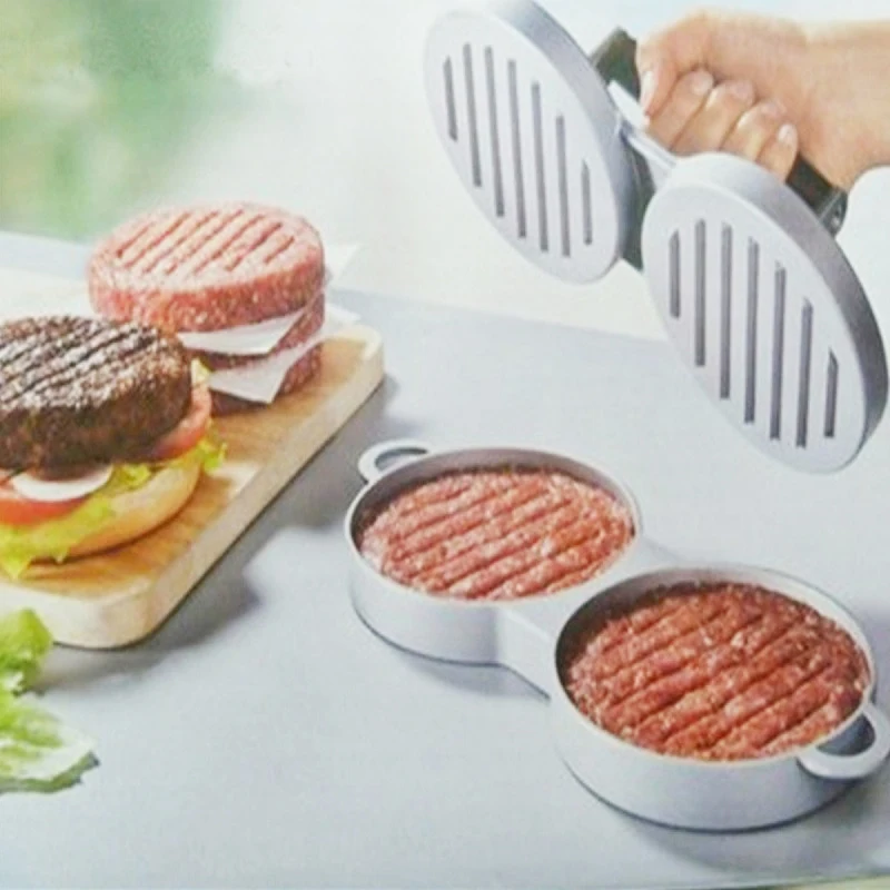 Антипригарное Литое Алюминиевое приспособление для приготовления бургеров, двойной пресс для гамбургеров, мясные Патти, форма для гамбургера пресс для котлет, инструмент для приготовления пищи для 2 бургеров