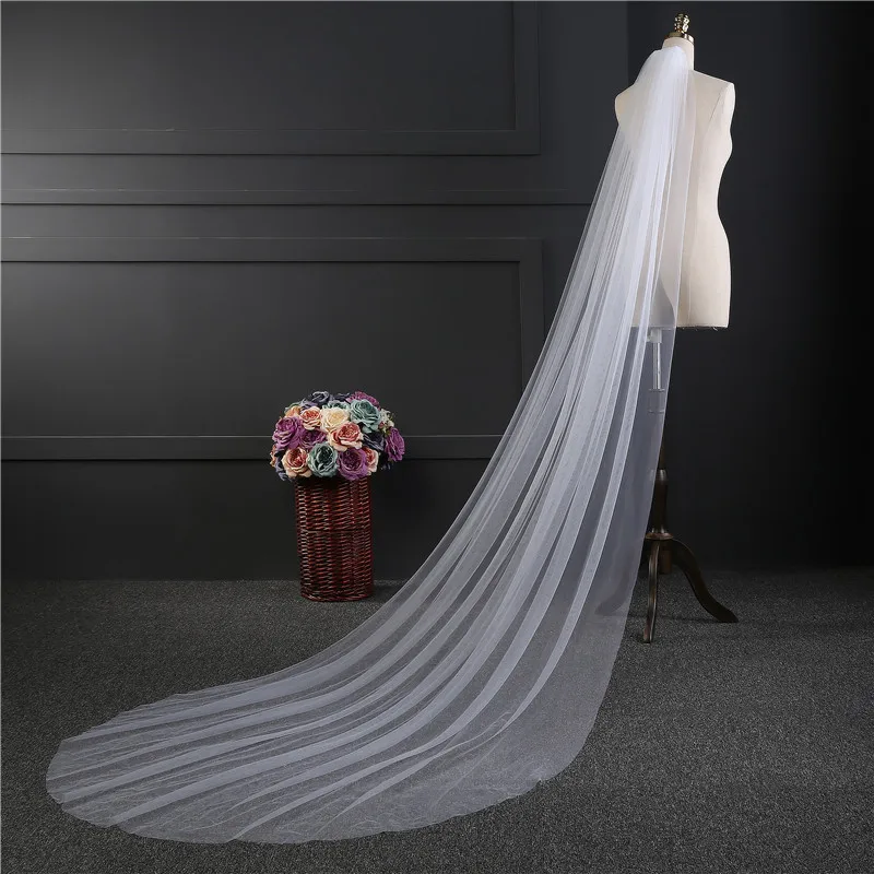 

Fashion White Wedding Veil royal train Tulle Ivory cathedral Bridal Veil Cheap Bride Accessories 300cm Women Veils With Comb New