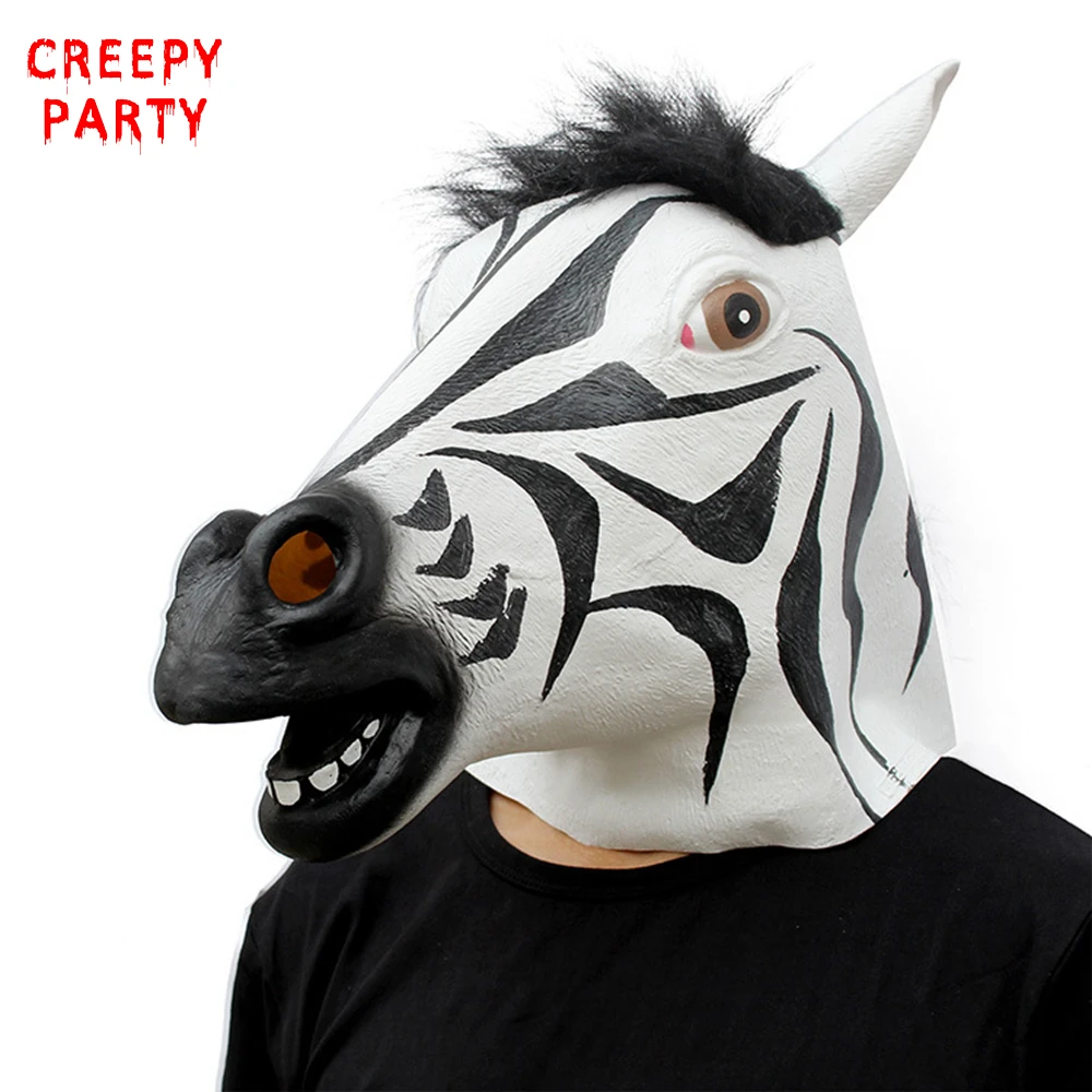 Legrační Zebra Party Maska Halloween Realistické Latex Koňská hlava Maska Fancy Dress Party Dospělí Plná tvář Zvířecí maska ​​Cosplay Kostým