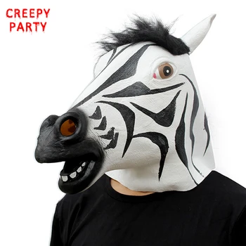 

Funny Zebra Party Mask Halloween Realistic Latex Horse Head Mask Fancy Dress Party Adults Full Face Animal Mask Cosplay Costume