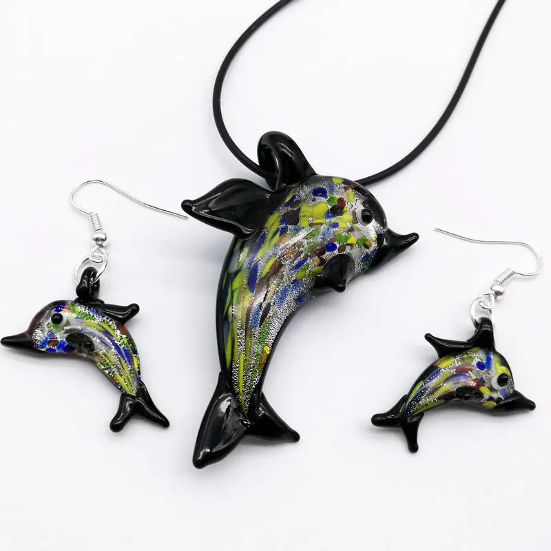 1 комплект Дельфин лэмпворк стеклянные бусины из муранского стекла ожерелье серьги Мода есть шесть цветов на выбор