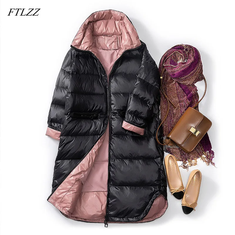 Goedkoop Ftlzz Ultra Licht 90% Witte Eend Donsjack Vrouwen Slanke Down Lange Jas Winter Parka Vrouwelijke Warme Parka Sneeuw Uitloper