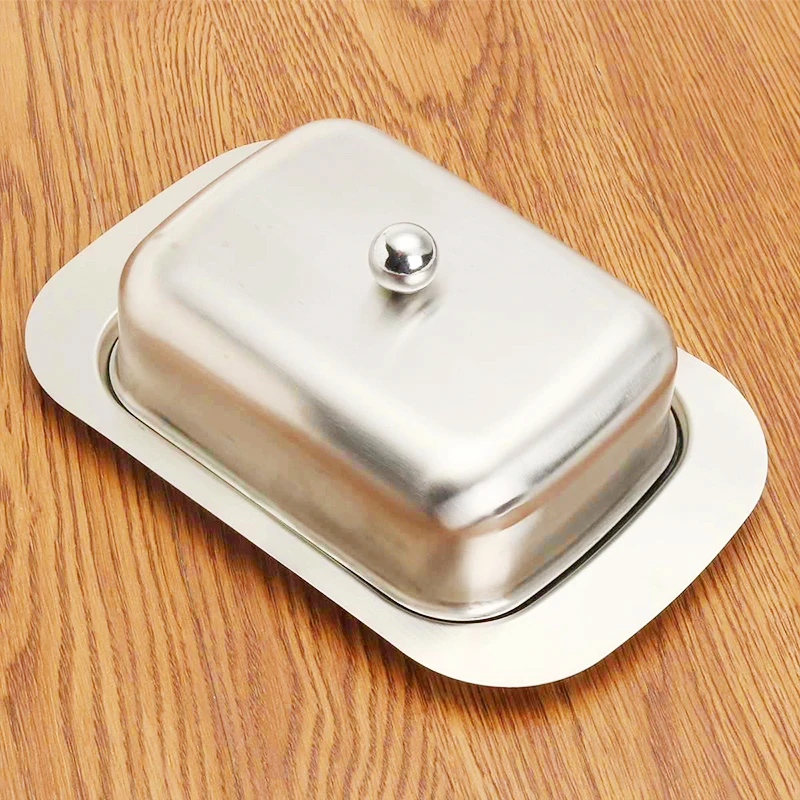 1Set Stainless Steel Butter Dish For Butter Container Elegant Cheese Server Storage Fruit Salad Dinner Tray Cheese Kitchen Dish