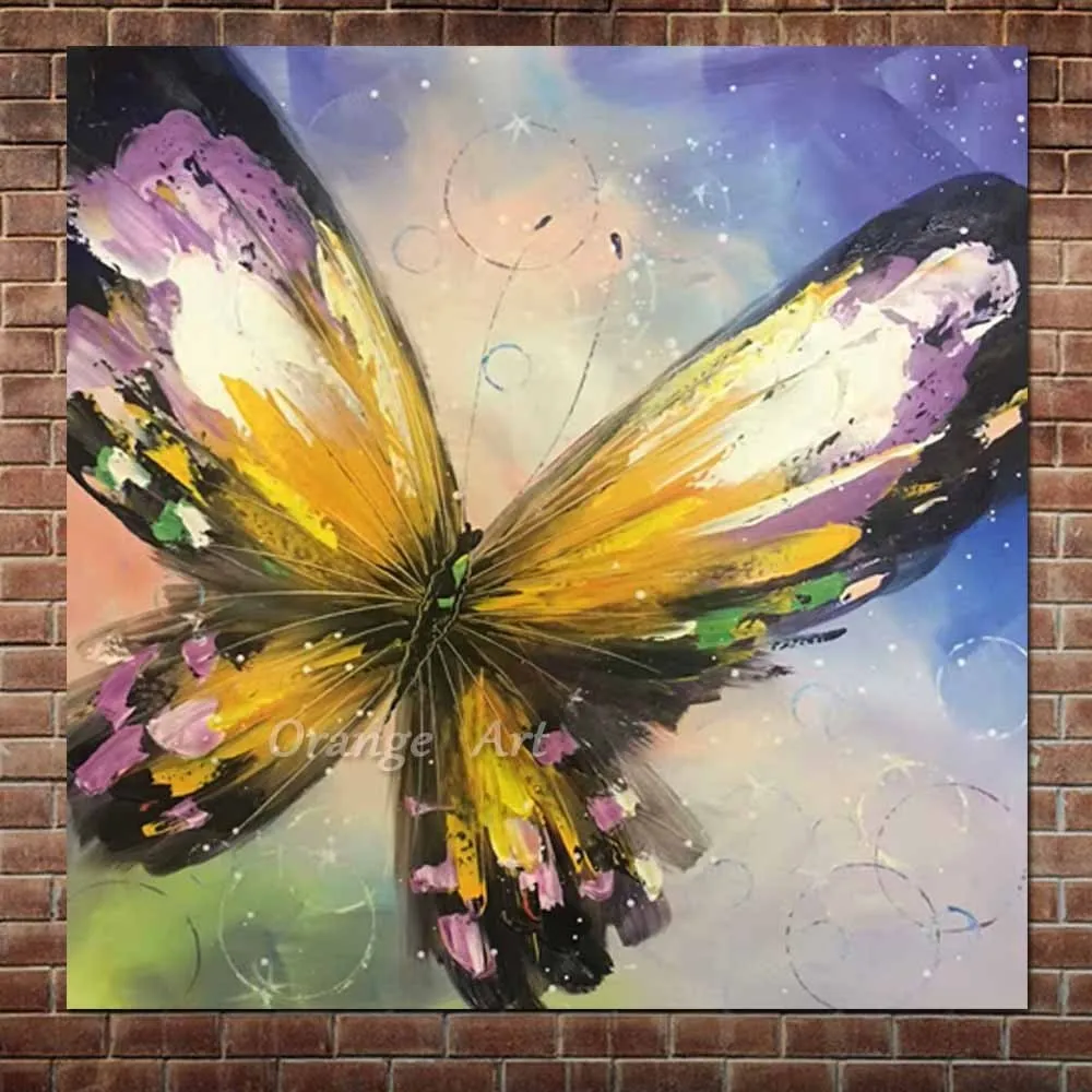 

Hand Painted Abstract Purple Butterfly Oil Paintings On Canvas Abstract Butterfly Wall Picture For Children's Room Home Decor