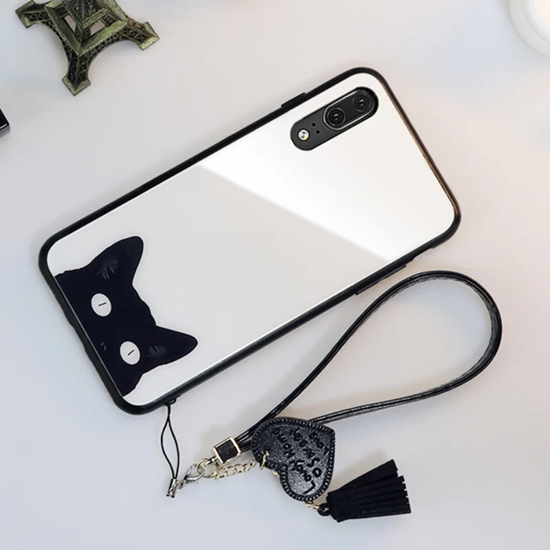 BONVAN закаленное Стекло футляр чехол для huawei P30 P20 Pro чехол на huawei p30 pro p20 lite case кошка сердце кисточкой шнурки случай защиты чехлы на телефон - Цвет: 02