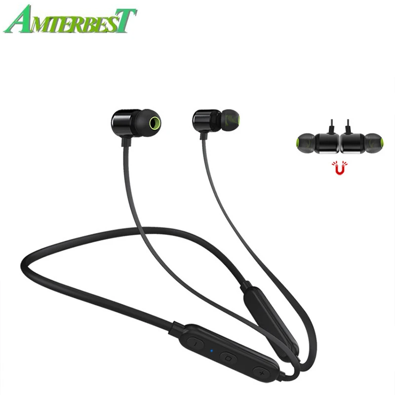 

AMTERBEST Magnetic Bluetooth Headset IPX4 Waterproof Earbuds Neckband Headphone Wireless Earphone with Mic for iphone xiaomi