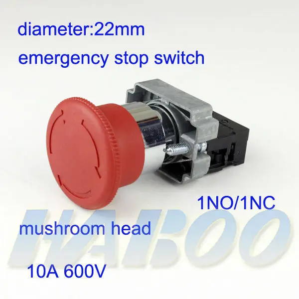 

5pcs packing good quality diameter 22mm red mushroom head emergency stop switch 1NO/1NC head size 40mm