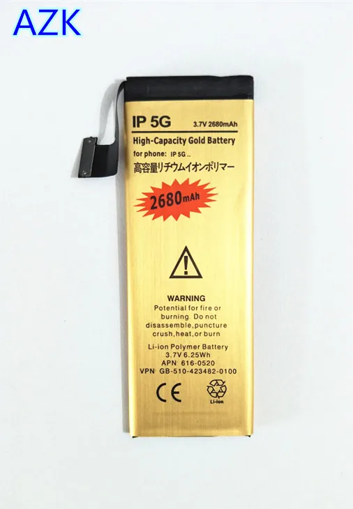 

AZK Glod IP 5G new 0 cycle high capacity mobile phone battery pack for apple iphone 5 iphone 5g iphone5 iphone5g battery